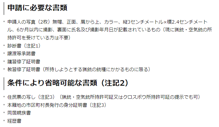 所持許可申請に必要な書類